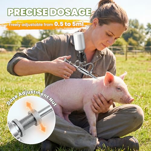 NEWTRY 5ml Livestock Syringe Adjustable Continuous Syringe with 10 Needles - size: 5ML