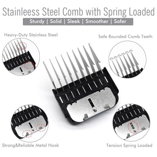 8 Pieces Professional A5 Style Animal Clipper Stainless Steel Color-Coded Snap-on Attachment Guard Guide Combs Set, 1/8"-1" Compatible with Wahl KM Series Oster A5 Andis Detachable Blade Pet Groomers