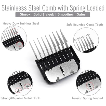 4 Pieces Professional A5 Style Animal Clipper Stainless Steel Color-Coded Attachment Guard Guide Combs Set, 1/8", 1/4", 3/8", 1/2" Compatible with Wahl KM Series Oster A5 Andis AG BG Pet Groomers