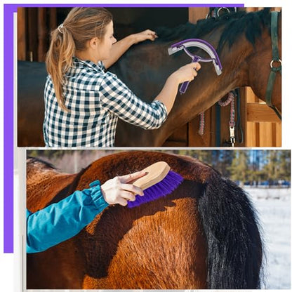 Abbylike 12 Pieces Horse Grooming Kit Equine Care Brushes, Gray and Purple - color: Gray and Purple