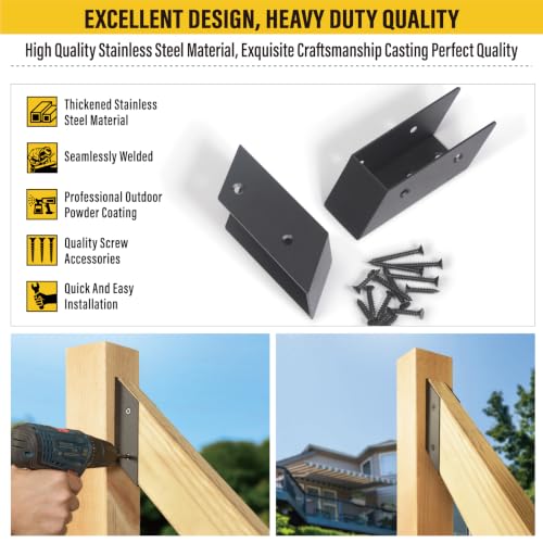 8 Pair(16pack) 35° Stair Stainless Steels Deck Railing Bracket Connectors, for 2x4 (Actually 1 ½" x 3 ½") Wood Deck Railing Post to handrail Connection (Matte Black) - size: Angles 35°