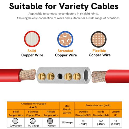 0 Gauge Wire Butt Connectors 6 PCS Tinned Brass Mechanical Butt Splice Connectors Kit 1/0 AWG Mechanical Repair Splice Kit Splice Screw Sleeves 6 PCS Mechanical Splices & 3:1 Heat Shrink Tubes - size: 0 (1/0) Gauge, style: Mechanical Splice - Tinned Brass