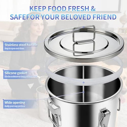 5LB Stainless Steel Dog Food Storage Container, Airtight Metal Pet Food Storage Bin with Lid and Scoop, Large Dog Food Container for Dry Food, Keep Fresh, Easy to Clean