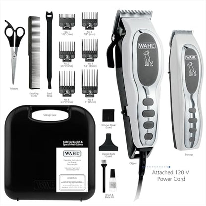 Wahl USA Pet-Pro Corded Clipper & Battery Trimmer Pet Grooming Kit for Dogs | At Home Dog Grooming For Full Hair Clipping, Face & Paw Trims, Light To Thick Coats, Brand Used By Professionals – Model 9284