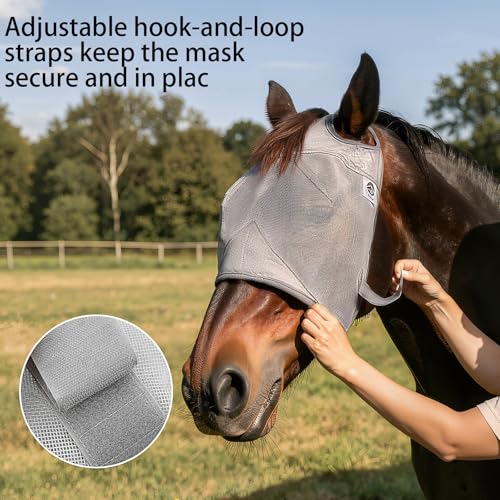 Raelitego Horse Fly Mask Without Ears, Breathable Mesh UV Protection (L) - size: L