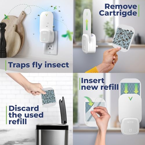 VEYOFLY Fruit Fly Traps Indoor Plug-in UV, Gnat Trap, 1 Device + 2 Refills - color: White, size: 1 Device + 2 Refills