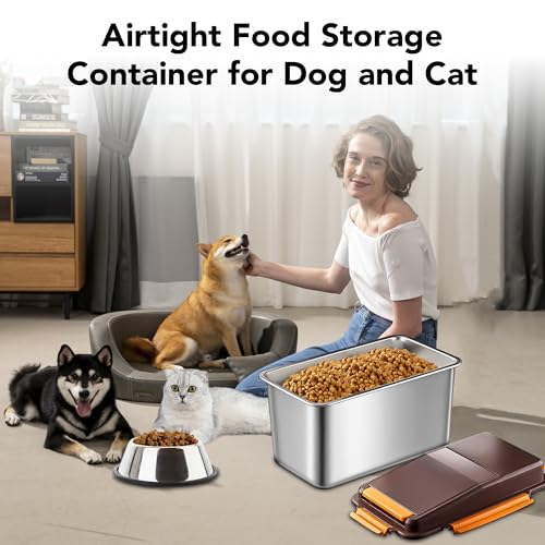 Newget 11 lb Stainless Steel Dog Food Storage Container with Scoop, Brown - color: A-Brown