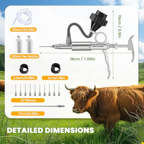 NEWTRY 5ml Livestock Syringe Adjustable Continuous Syringe with 10 Needles - size: 5ML