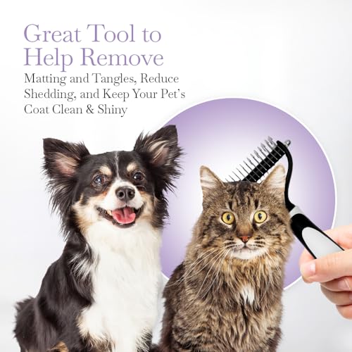 Fuller Brush Pet Dematting Comb – Stainless Steel Blades Remove Tangles, Knots & Mats – Safe for Dogs & Cats with Sensitive Skin – Comfortable Grip, Easy Grooming Tool - size: Dual-Head