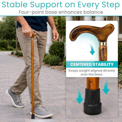 Vive Wooden Walking Stick Cane - for Men, Women, & Seniors - 36 Inch Single