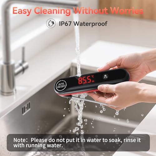 0.3s Instant Read Meat Thermometer, IP67 Waterproof (Red) - color: Red