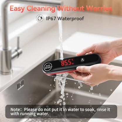 0.3s Instant Read Meat Thermometer, IP67 Waterproof (Red) - color: Red