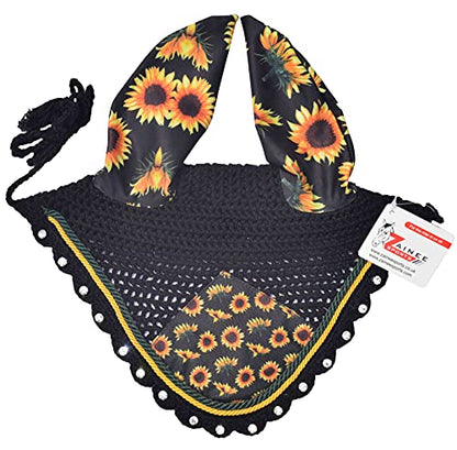 Sunflower Print Saddle Pad Set + Matching Ear Bonnet – Equestrian Riding Gear – Horse Show Accessories Dressage, Hunter/Jumper - size: COB