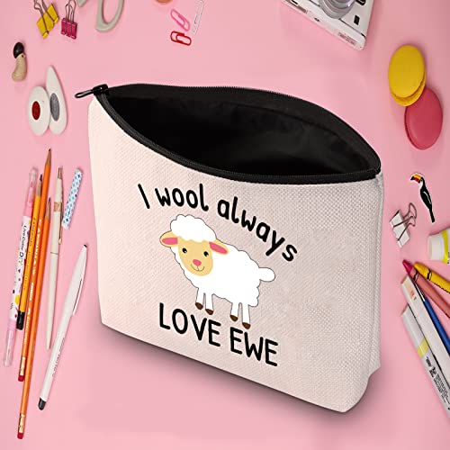 LEVLO Funny Lambs Farm Animals Lovers Gifts I Wool Always Love Ewe Makeup Bags Lamb Sheep Pun Xmas Valentine Travel Case(Always Love Ewe) - color: Always Love Ewe