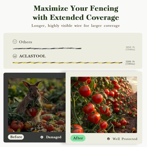 Electric Fence Wire, 5200ft 1585m, Polywire for Portable Livestock Fencing, 6 Stainless Steel Strands for Reliable Conductivity and Rust Resistance, UV Resistant - size: 5200 Feet/1585 Meters