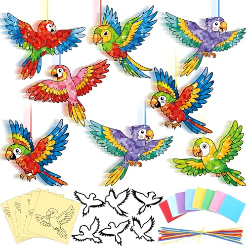 AmazingSpark 30 Pcs Hummingbird VBS Crafts Birds Suncatchers Tissue Paper | Stained Glass Effect for Tropical Decor Hummingbird Design Summer Activities, Bulk Art Project Kit - style: Hummingbird