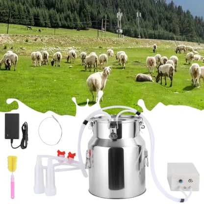 Automatic Pulsating Goat Milking Machine, 14L Stainless Steel Bucket Portable Sheep Milker with Food-Grade Silicone Cups and Adjustable Suction for Farm Home Use Dairy Equipment L - size: L