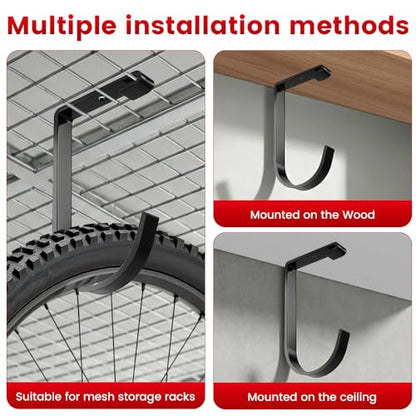 Bike Hooks for Garage Ceiling Mount Rack, Add on Storage Flat Hook, 12 Pack - color: Black-12Pack