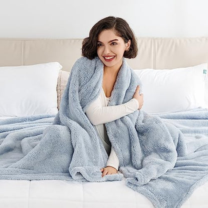 Berkshire Blanket Classic Extra-Fluffy™ Plush Blanket Twin Size, Soft Fuzzy Fluffy Long Hair Blanket for Couch Sofa Bed, Blue Mist, 60x92 Inches - color: Blue Mist, size: Twin/Twin XL