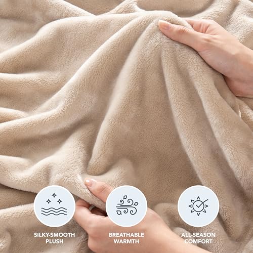 Berkshire Blanket Classic VelvetLoft® Solid Throw Blanket, Lightweight Soft Fuzzy Plush Throw Blanket for Bed and Couch, Grain, 50x60 Inches - color: Grain, size: Throw/Throw XL