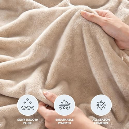 Berkshire Blanket Classic VelvetLoft® Solid Throw Blanket, Lightweight Soft Fuzzy Plush Throw Blanket for Bed and Couch, Grain, 50x60 Inches - color: Grain, size: Throw/Throw XL