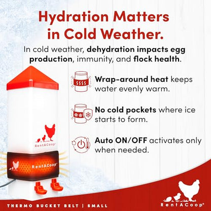 RentACoop SM Thermo Bucket Belt Chicken Waterer Heater with Insulated Wrap - size: Small