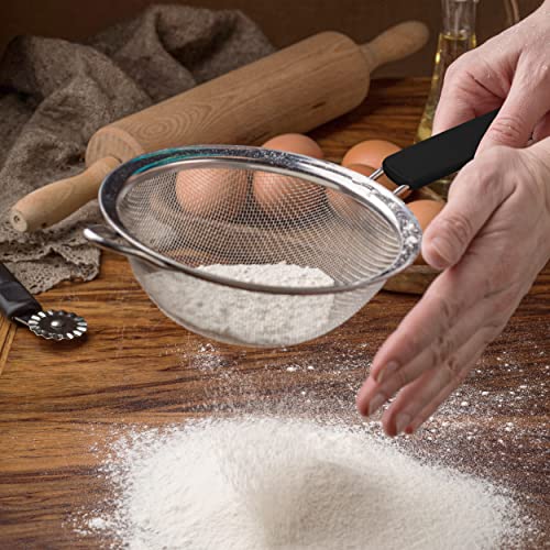 Fine Mesh Strainer with thermo plastic rubber handle - Sieve Fine Mesh Stainless Steel - Ideal to Sift Flour, Icing Sugar, Fruits and Vegetables (6.3 Inches) - size: 6.3 Inches - TPR
