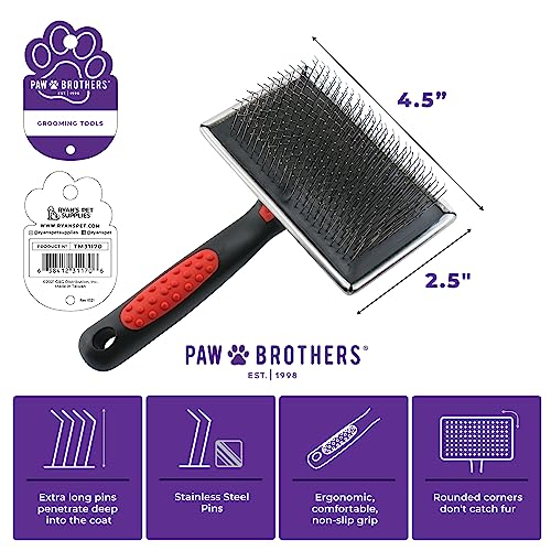 Paw Brothers Professional Grade Extra Long Slicker Brush - Ergonomic Handle, Removes Loose Undercoat and Tangles for Dogs - style: Extra Long Hard Pin