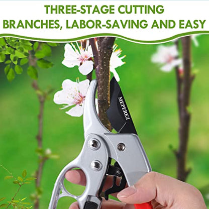 Germany Pruning Shears For Gardening, Arthritis Weak Hand Snips, 4x cutting power trimming, 1-Inch Cut Capacity Garden Clippers, Ergonomic handle, Rust resistant, high strength steel, Sharp - style: Red