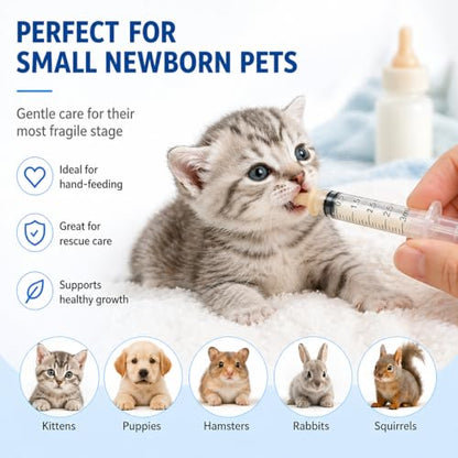 Pet Feeding Kit for Newborn Kittens & Puppies, Kitten Feeding Bottle with Soft Silicone Nipples, Nursing Syringes for Small Animals, Kitten Milk Feeder Set for Rabbit, Hamster - size: 15 Pcs