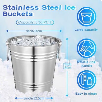 Mumufy 6 Pcs 3.3 Qt / 3 L Champagne Ice Buckets Stainless Steel Ice Bucket with Handles,Drink and Wine Chiller Great for Home Bar Club Party Supplies, Chilling Champagne and Sparkling Wine (Silver) - color: Silver