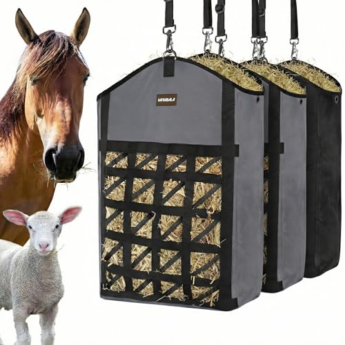 3Pack Ultra Slow Feed Horse Hay Bag Net Front,(1 Black+2 Grey) - color: 1 Black+2 Grey