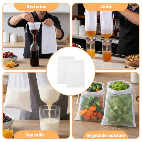 12Pcs Cheese Cloth Bag For Straining Reusable Nut Milk Bags Nylon Washable Fine Mesh Strainer Bags for for Almond Yogurt Juice Cheese Making Cold Brew Coffee Beer Tea (12Pcs（12''x8'')