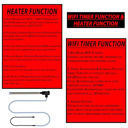 3500W 240V 316 Immersion Water Heater with Wi-Fi, Timer, and Temperature Control – Portable Submersible Heater Suitable for Spa, Above-Floor Swimming Pools, Inflatable Pools, Hot Tubs, and Bathtubs
