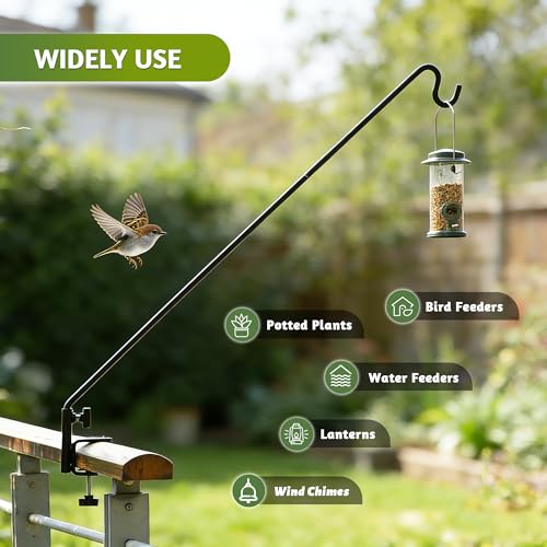 ERYTLLY Extended Reach Deck Hook Wall Pole Wall Mounted Deck Hook Extensible and 43 inch Wall Bracket for Hanging Bird Feeder,Plants,Wind Chimes,Lanterns 2 Packs - size: Deck Hook - Adjustable Length - 2 Packs