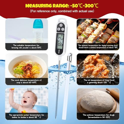 Copkim 6 Pcs Food Thermometer Instant Read Probe BBQ,White | Waterproof Stainless Probe, Accurate Temperature Reading, Meat Grilling Baking Water Milk Yogurt Cooking Kitchen BBQ - color: White