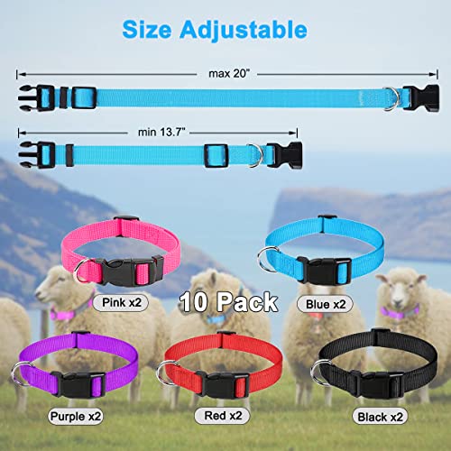 Goat Collars with Bells 10 Pack, Adjustable Sheep Goat Collar Nylon Material with Brass Bell, Loud Bell Anti-Lost for Small Farms