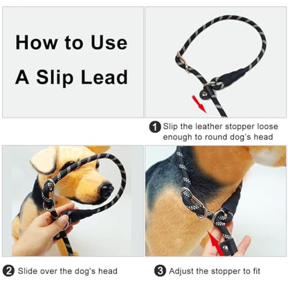 12FT 20FT Anti-Choking Long Training Lead, Reflective 3/8" Slip Lead Rope Dog Leash with Padded Handle, No Pull Leash for Medium Large Dogs (20ft, Black) - color: Black, size: 3/8in x 20ft