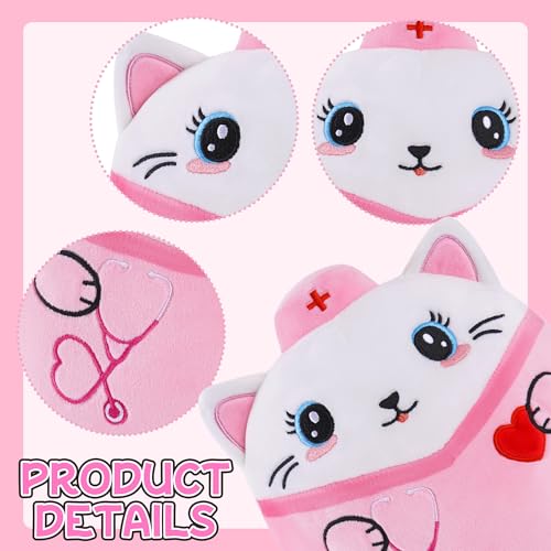 Nurse Cat Stuffed Animal, 8-Inch Pink Cat Plush Toy with Stethoscope Embroidery, Cute Cat Plushie Pillow Gifts for Nurses Women, Nursing Student Graduation and Appreciation Week Gift - style: Nurse Cat