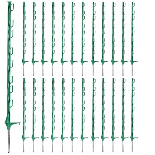 25 Pack 48'' Plastic Step-in Electric Fence Posts,Temporary Fence Stakes - color: Green, size: 25 Pack