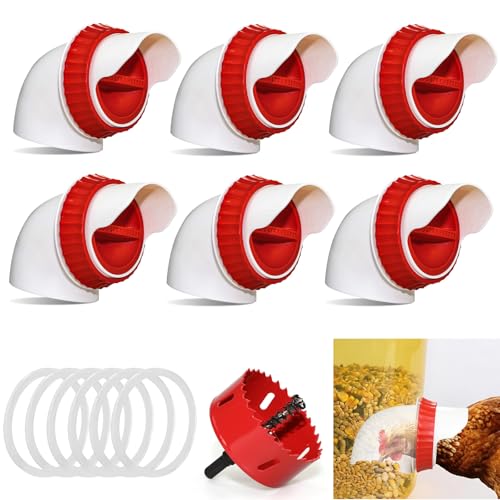 6PACK No Waste Chicken Feeder Ports, Chicken Feeder Cups for Bucket - size: 6 port with holesaw