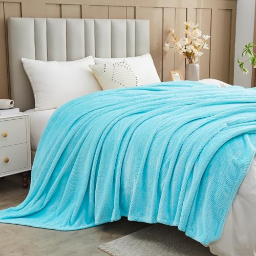 NEWCOSPLAY Fleece Leaves Pattern Twin Blanket, Turquoise, 60"x80" - color: Turquoise, size: Twin(60"x80")