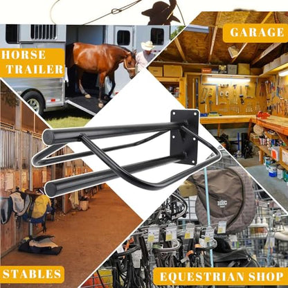 2 Pack Saddle Rack with Pad Bar,Heavy Duty Wall Mounted Saddle Stand Saddle Pad Rack for English Western Saddles Horses Blanket,Black - style: One Bar-2PCS