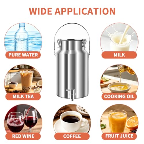 304 Stainless Steel Water Dispenser with Faucet, Thickened Milk Can with Handle, Sealing Ring and Instruction Manual, 10L Stainless Steel Water Jug for Milk, Water, Tea, Juice and Beverage Storage - size: 10L