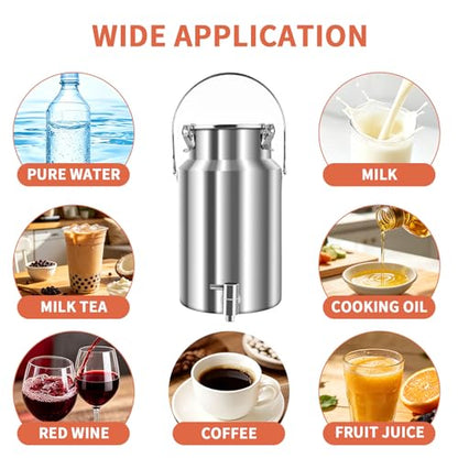 304 Stainless Steel Water Dispenser with Faucet, Thickened Milk Can with Handle, Sealing Ring and Instruction Manual, 10L Stainless Steel Water Jug for Milk, Water, Tea, Juice and Beverage Storage - size: 10L