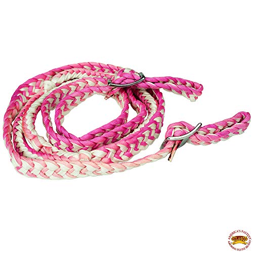 HILASON 1" X 8Ft Braided Poly Barrel Reins Horse Racing Flat Grip Knots - color: Pink White