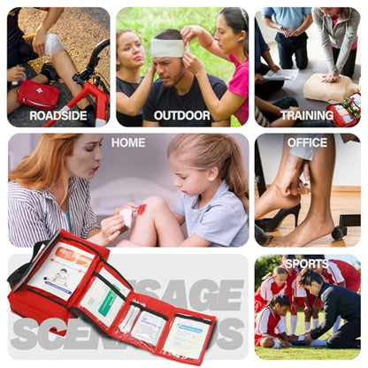 First Aid Kit - Waterproof Compact Small Emergency Medical Trauma Kit for Home, Travel, Camping, Hiking, Vehicle, Workplace Gift for Doctors, Parents, Travelers, Climbers (218 Piece Red) - size: 218 PCS
