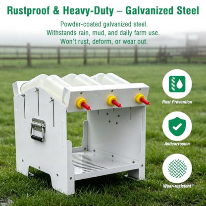 6 Feeding Ports Goat Bottle Feeder Rack with 6 x 500ml Milk Bottles | Double Sided,Free Standing,Portable Lamb Bottle Holder,Galvanized Goat Bottle Feeder Rack For Baby Goats Lambs Piglet Puppy