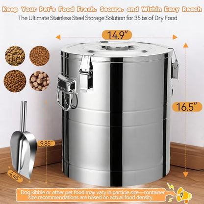 UPSKYPET35lb Dog Food Storage Container, Airtight Stainless Steel - size: 35lb