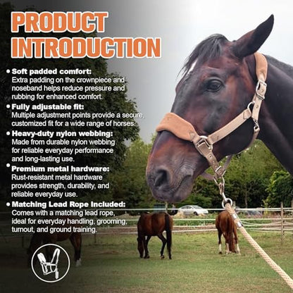 Fleece Horse Halter and Lead Rope Set - color: Beige, size: COB